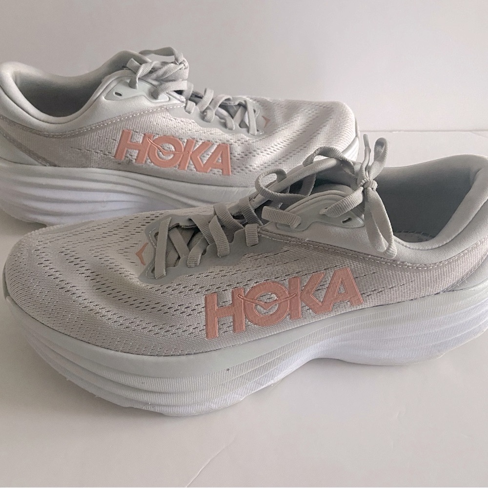 HOKA Women's one bondi Gray and Pink Running Shoes size 10.5 b